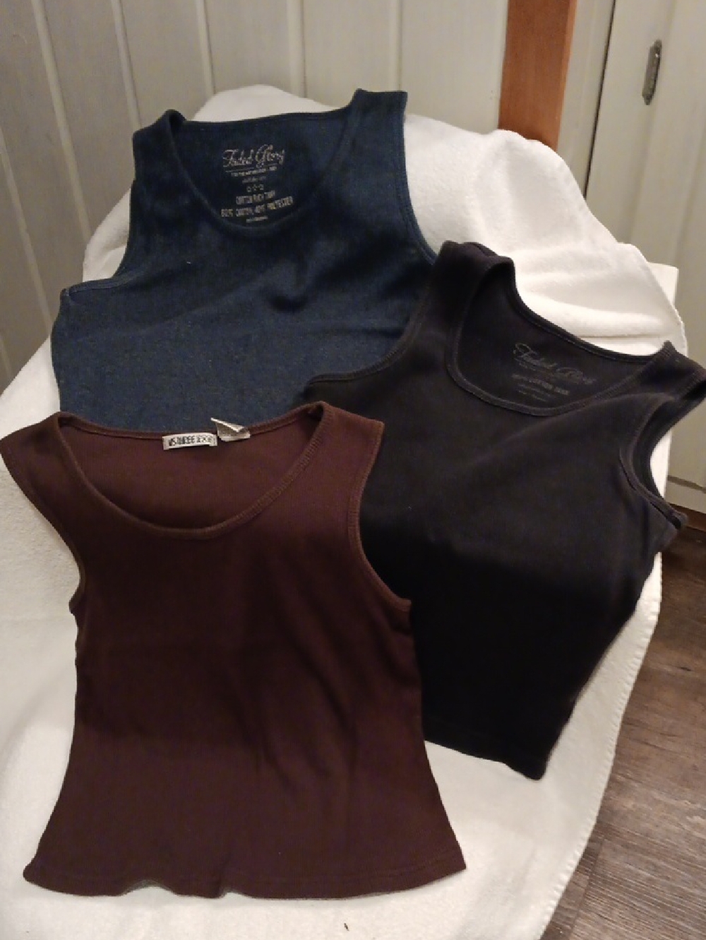 3-Pack Women's Ribbed Tank Tops — Denim Blue, Black & Brown